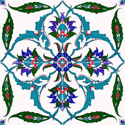 20x20 Çini Seramik Karo – Yeşil Yaprak Desen Çini Karo – CSK-035