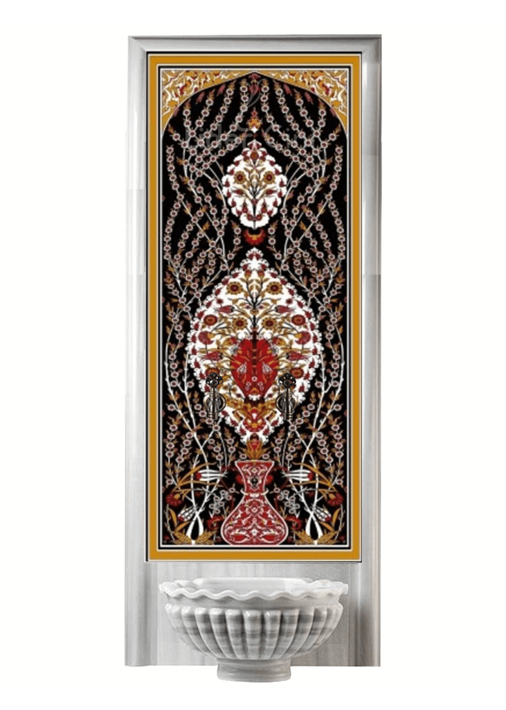 Kurna Arkası Çini Pano- Hamam Kurna Arkası Çini Pano Siyah Sarmaşık - KAP-106