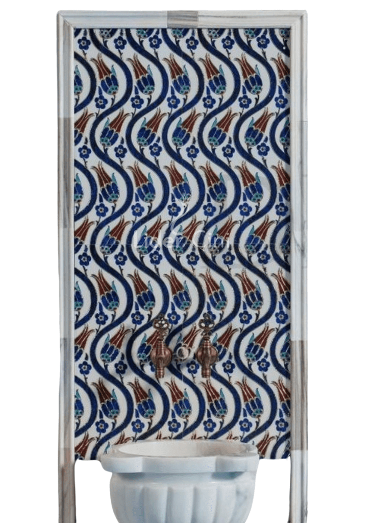 Kurna Arkası Çini Pano- Hamam Çini Pano Sarmaşık Lale Deseni - KAP-125
