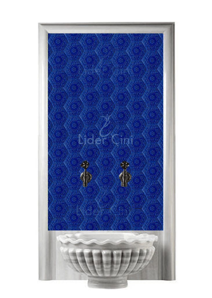 Kurna Arkası Çini Pano- Hamam Çini Altıgen Rölyef Lacivert Seramik - KAP-042