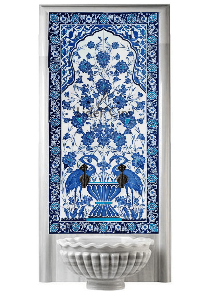 Kurna Arkası Çini Pano- Hamam Çini Pano Turkuaz Saksılı - KAP-060