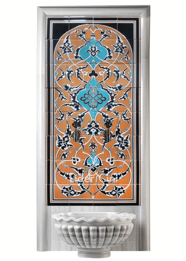Kurna Arkası Çini Pano- Hamam Çini Pano Porselen Sarı Mavi - KAP-065