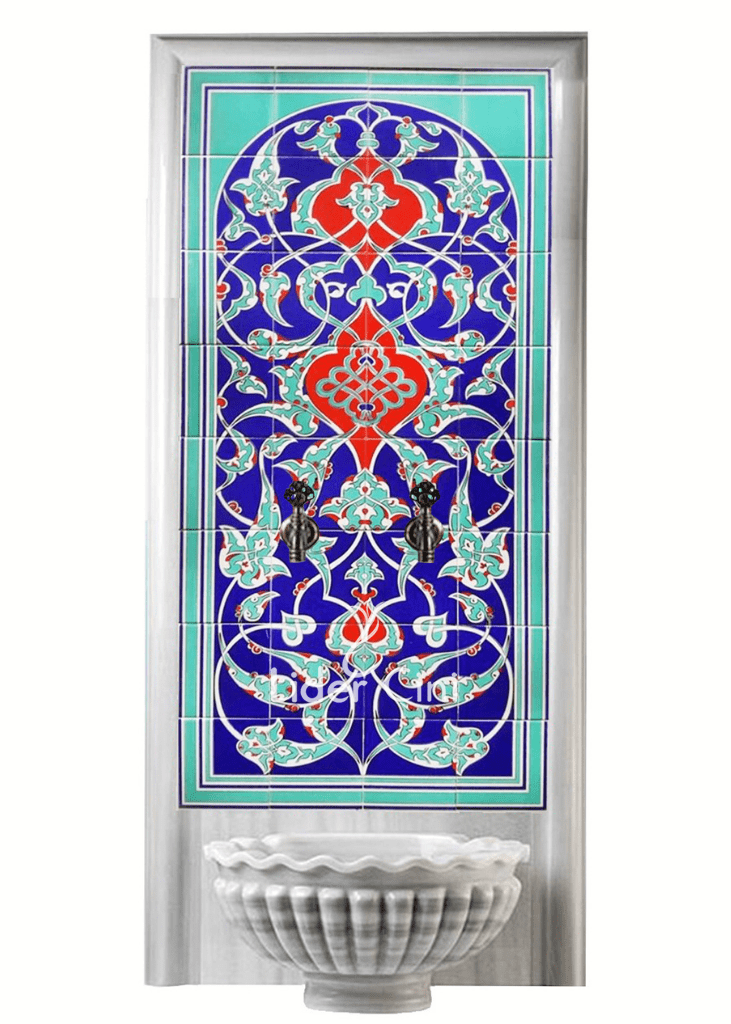 Kurna Arkası Çini Pano- Hamam Çini Pano Porselen Kobalt Mavi - KAP-066