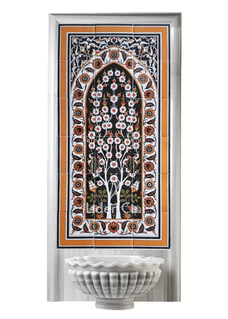 Kurna Arkası Çini Pano- Hamam Çini Pano Porselen Hayat Ağacı - KAP-067