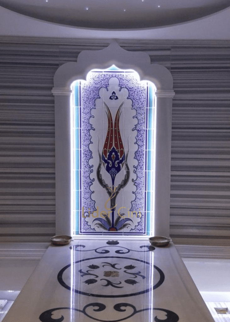 Kurna Arkası Çini Pano- Hamam Çini Porselen Lale Pano - KAP-075