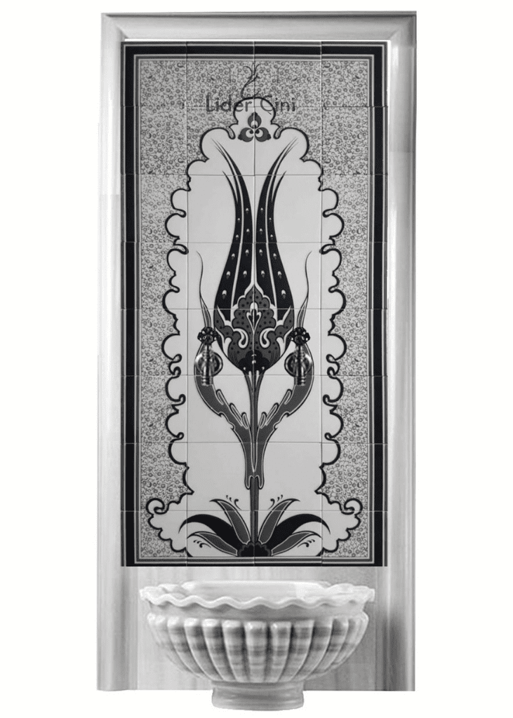 Kurna Arkası Çini Pano- Gri Lale Desenli Çini Hamam Panoları - KAP-093