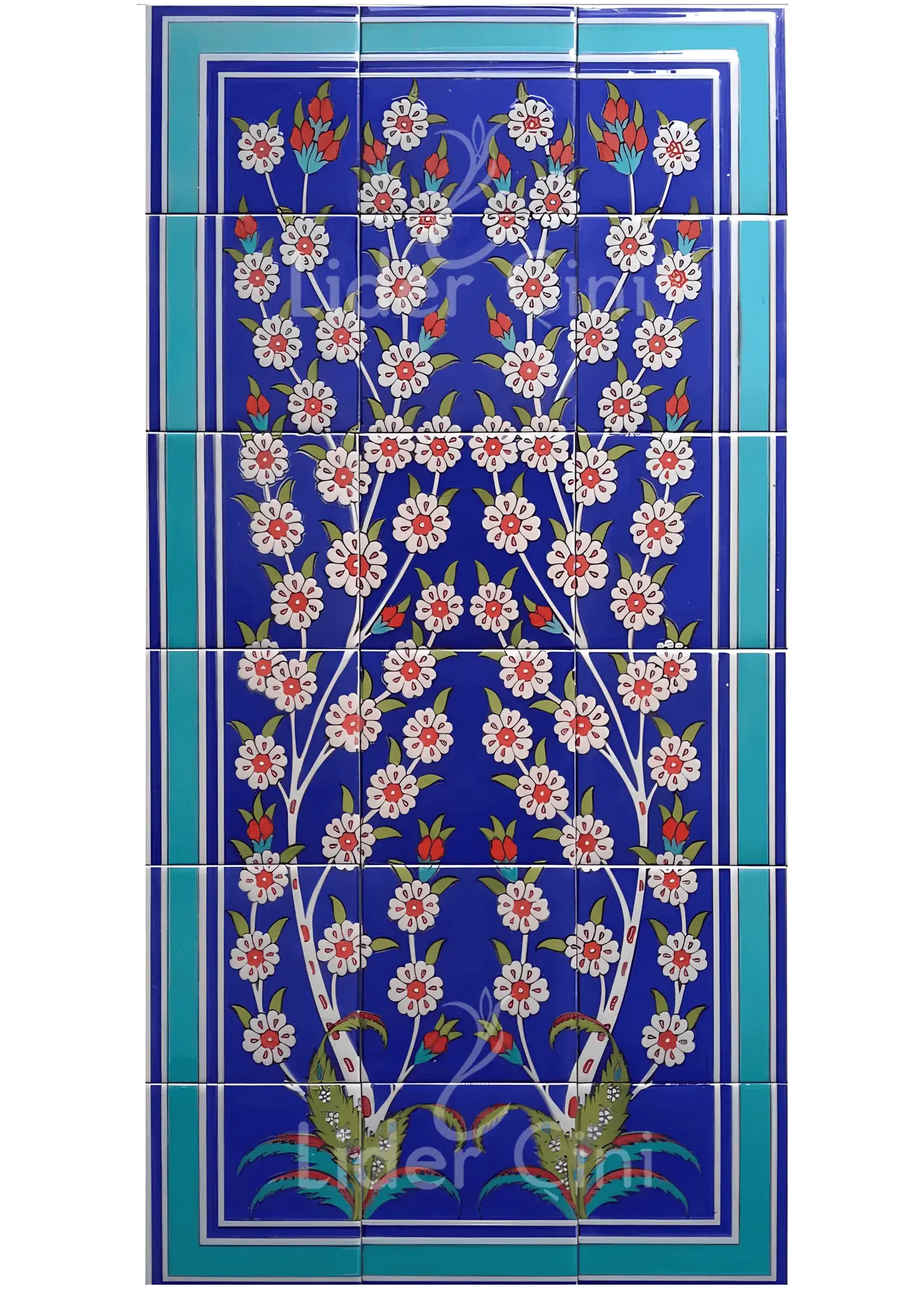 İznik Çini Panoları-Hayat Ağacı Kobalt Mavisi-IZP-017