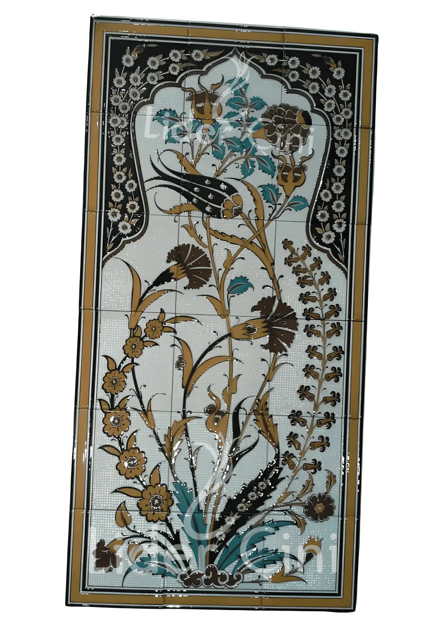 İznik Çini Panoları-Sarı Sarmaşık Lale desenli Çini Pano-IZP-027