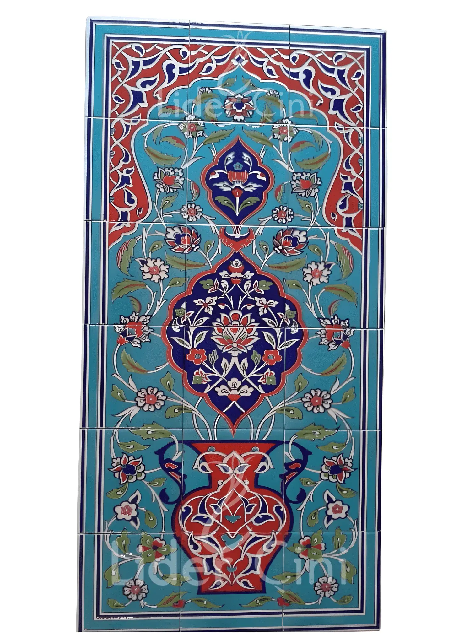 İznik Çini Panoları-Yeşil Kırmızı İznik Çini Pano-IZP-033