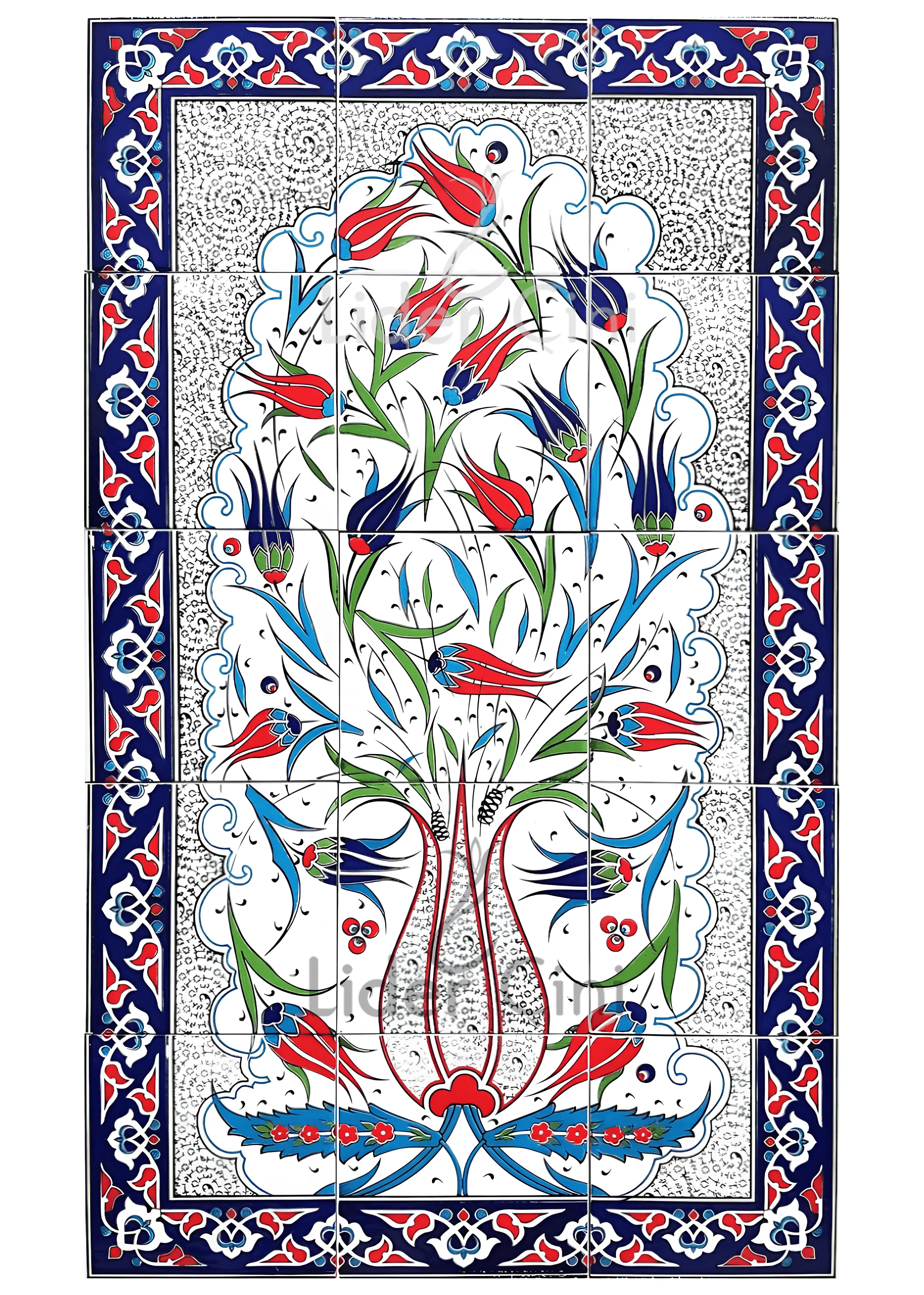 İznik Çini Panoları-Lale Detaylı Çini Pano-IZP-004