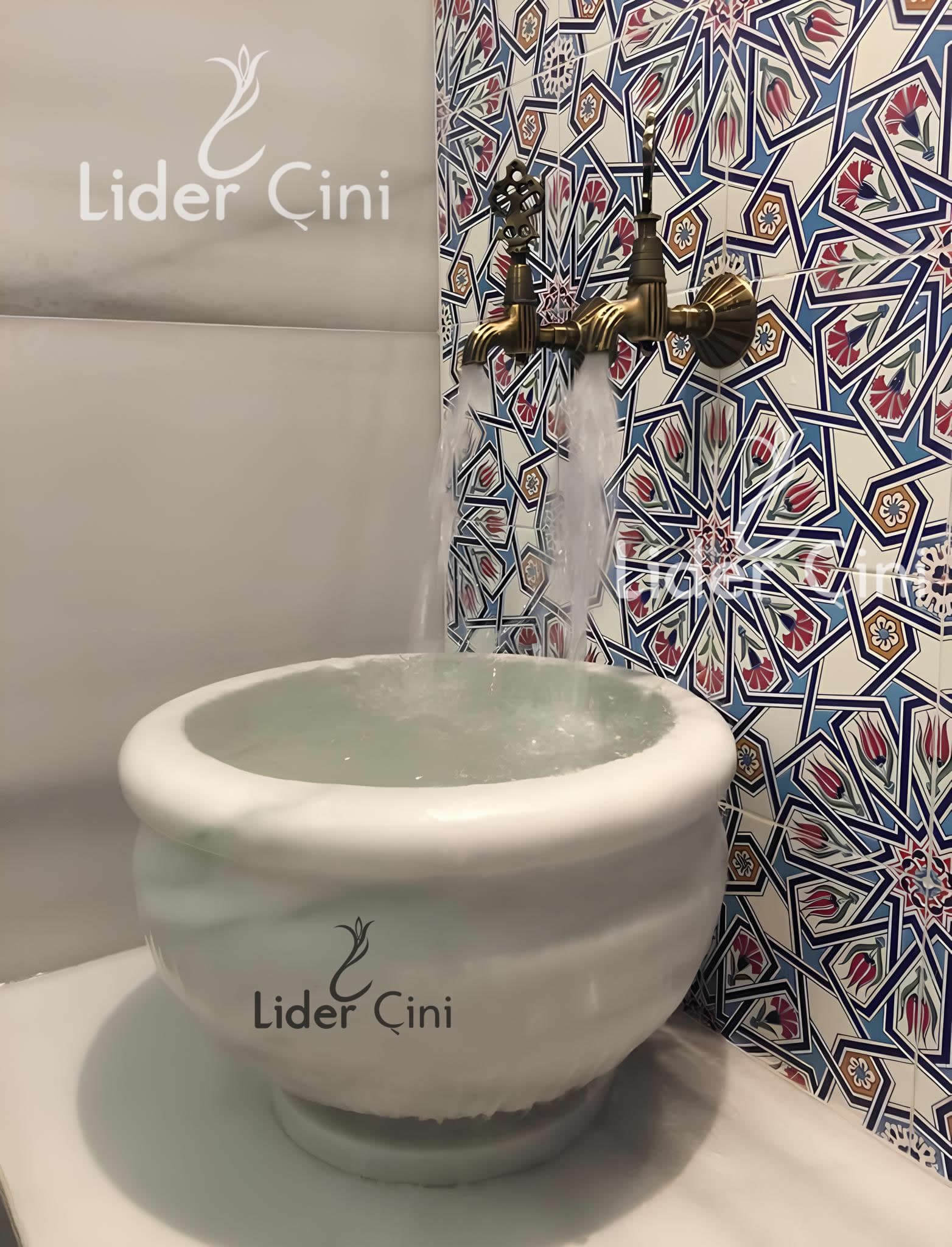 Türk Hamam Çini Panoları-Sarmaşık Mavi Beyaz Hamam Çinisi-THP-018