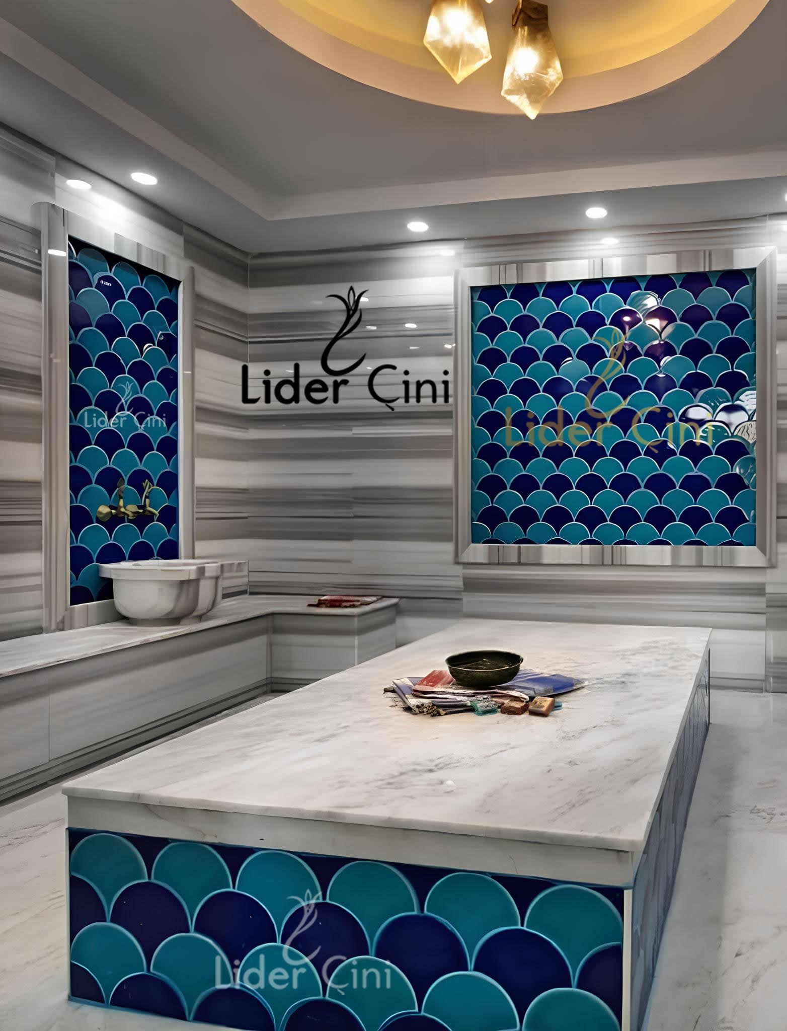Türk Hamam Çini Panoları-Hamam Çini Balık Pulu Modeli-THP-019