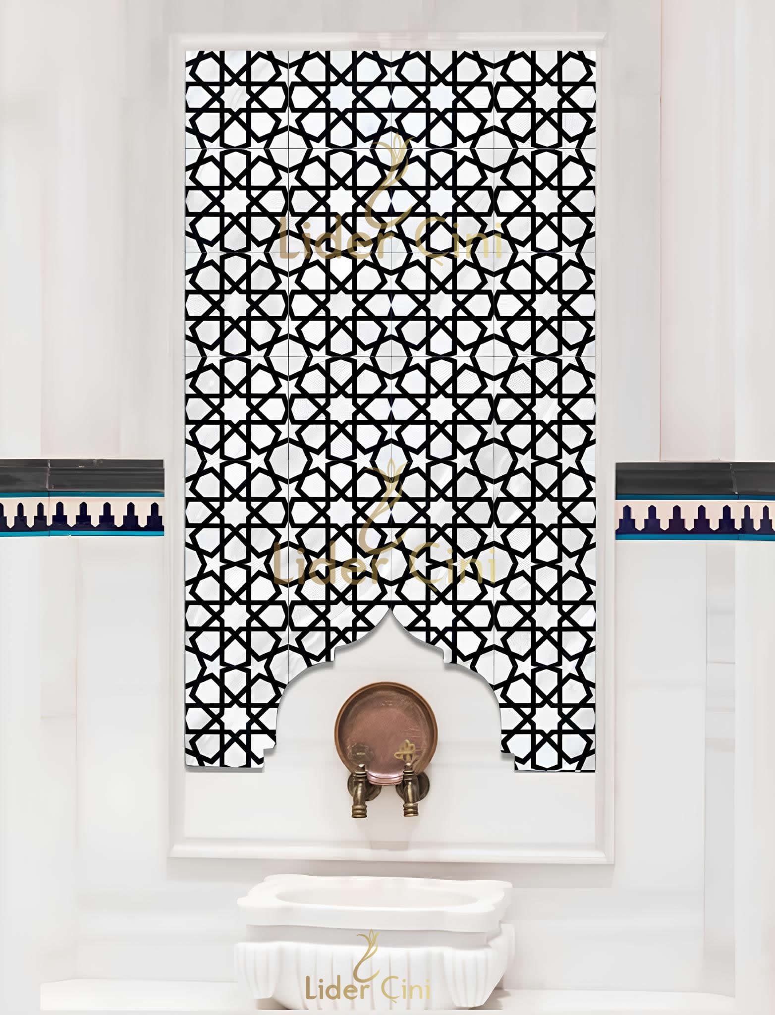 Türk Hamam Çini Panoları-Türkmen Yıldızı Kabartma Türk Hamam Çinisi-THP-002