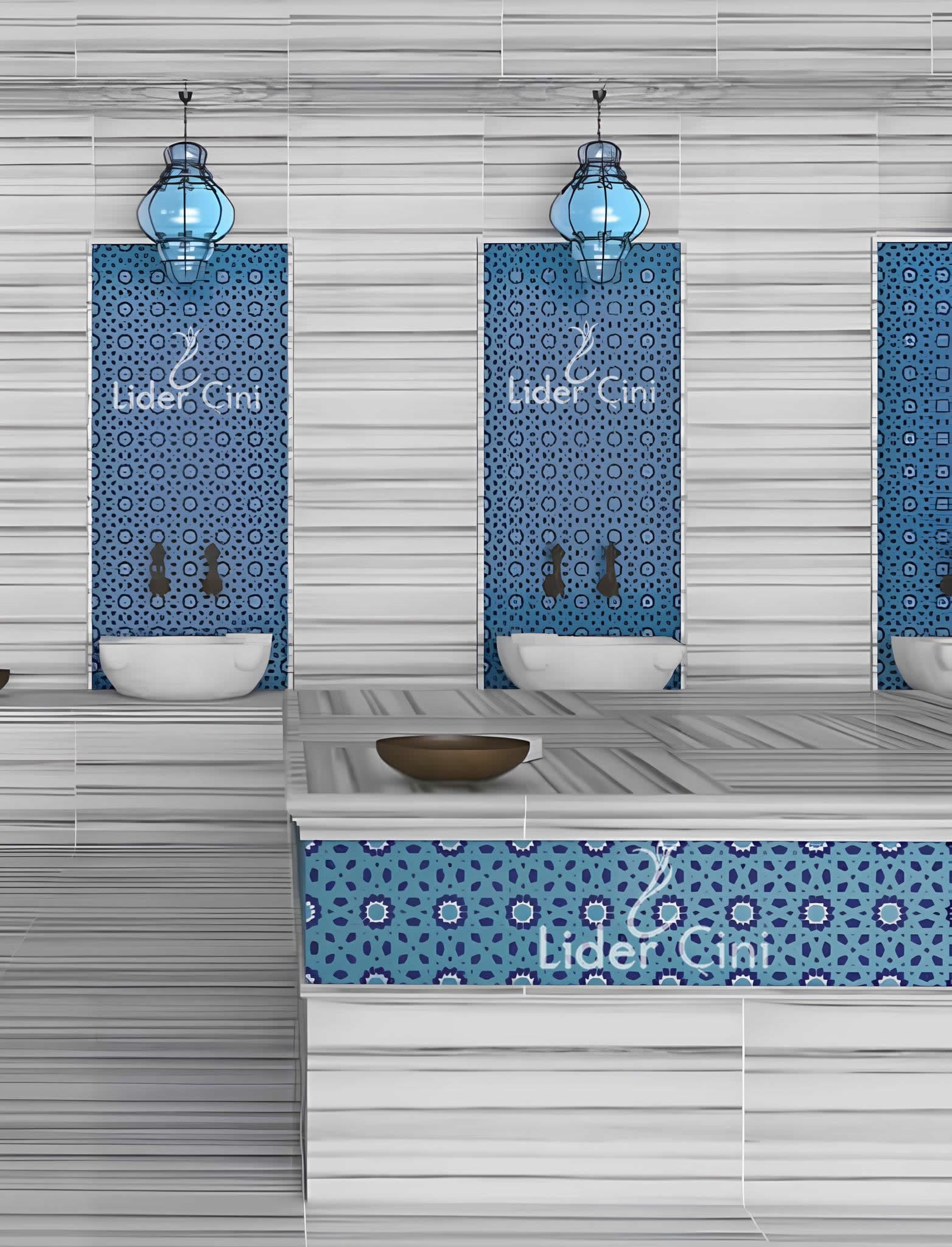 Türk Hamam Çini Panoları-Mavi Beyaz Hamam Çini-THP-038