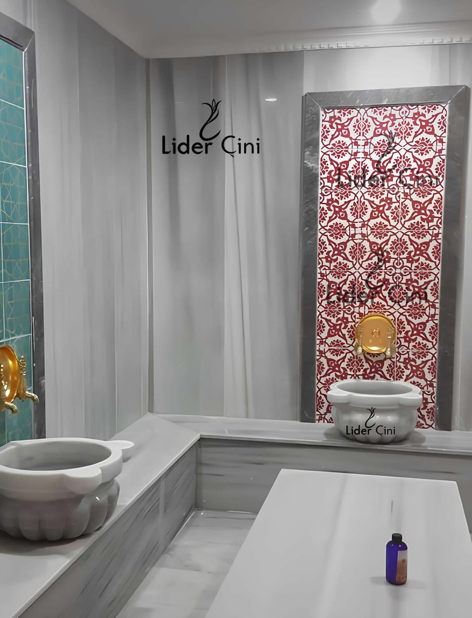Türk Hamam Çini Panoları-Kırmızı Beyaz Hamam Pano-THP-039
