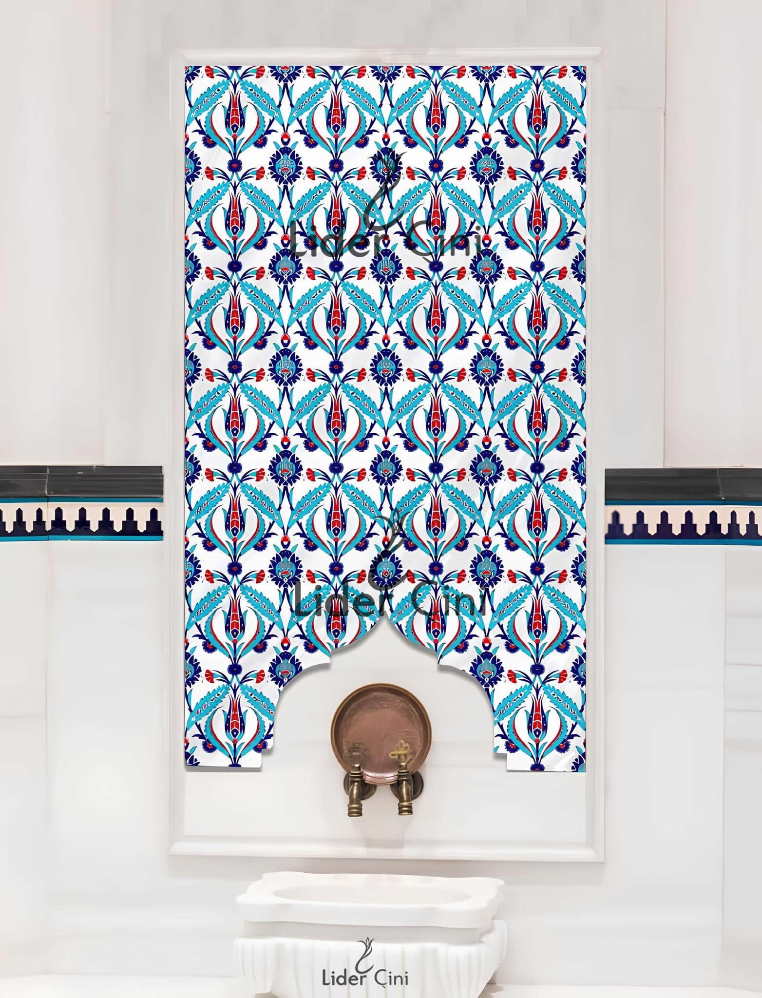 Türk Hamam Çini Panoları-Kırmızı Lale Çini Sarmaşık Türk Hamamı Çinisi-THP-004