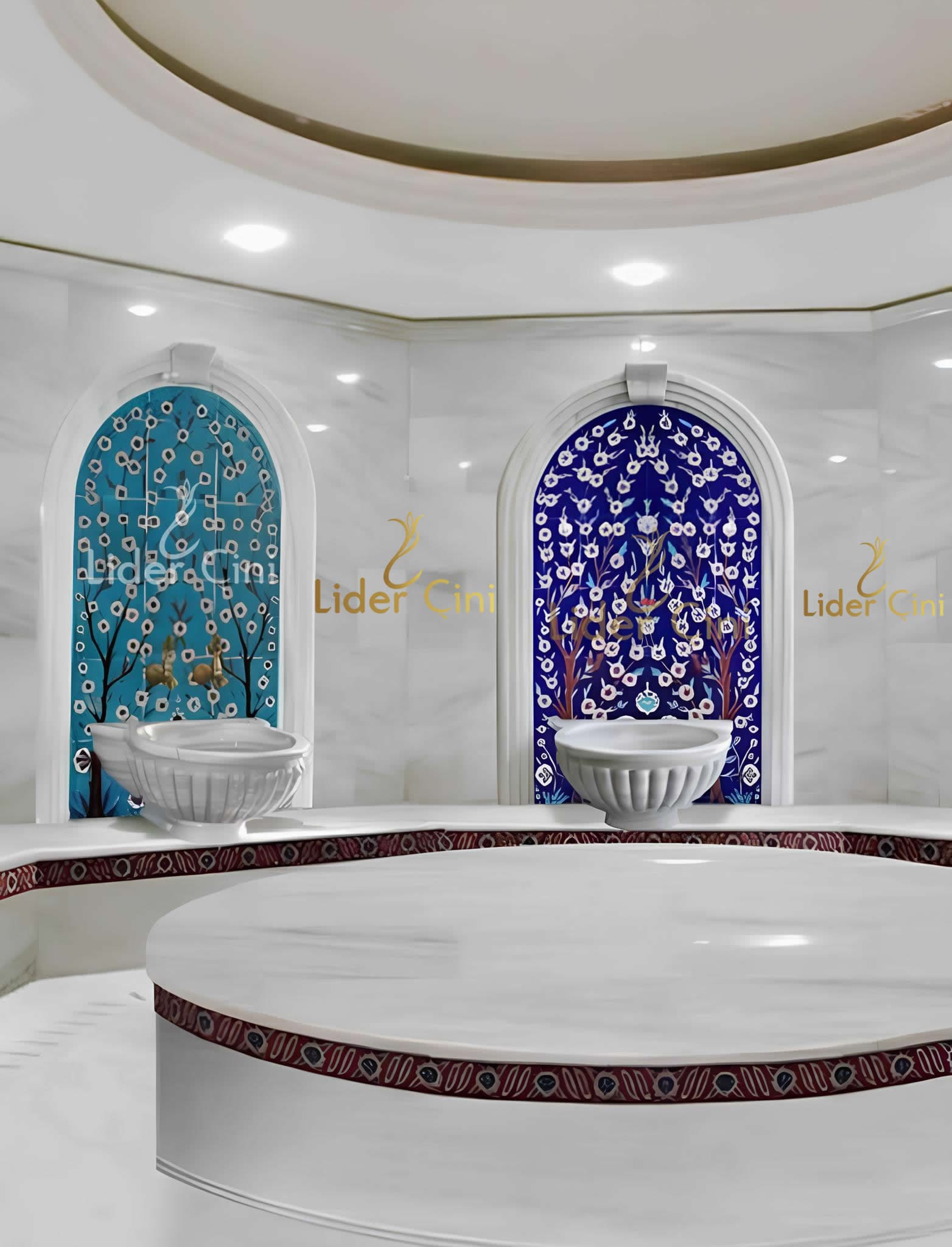 Türk Hamam Çini Panoları-Kırmızı Geometri Hamam Çinisi-THP-045