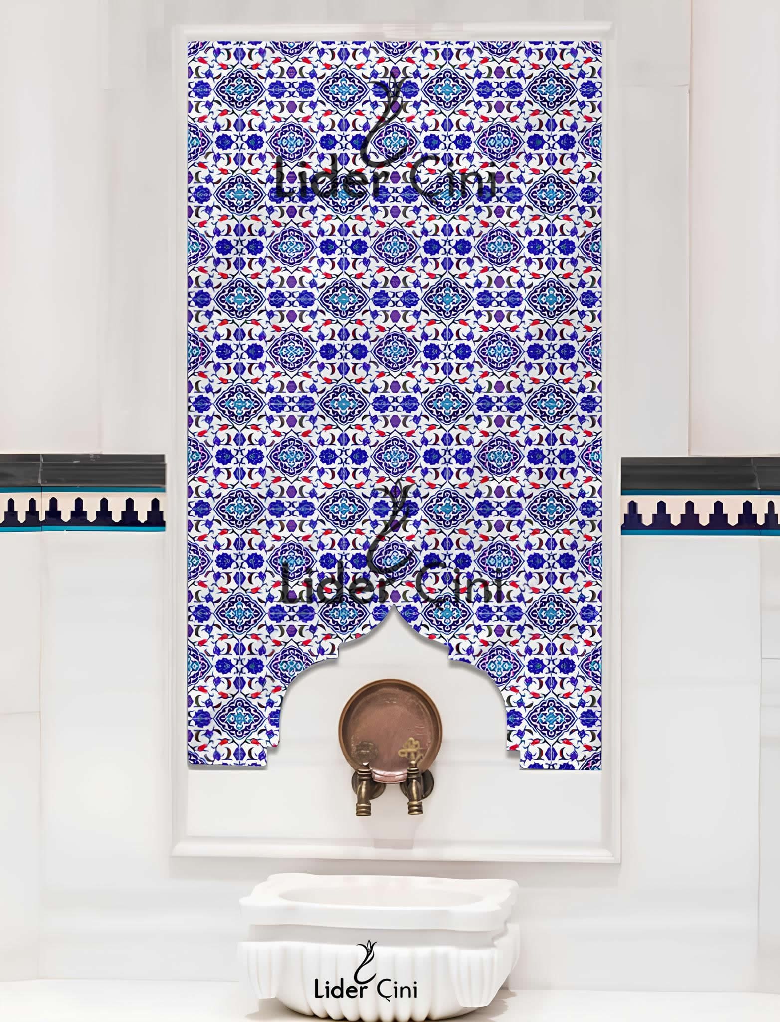 Türk Hamam Çini Panoları-İznik Mavi Detaylı Hamam Panoları-THP-063