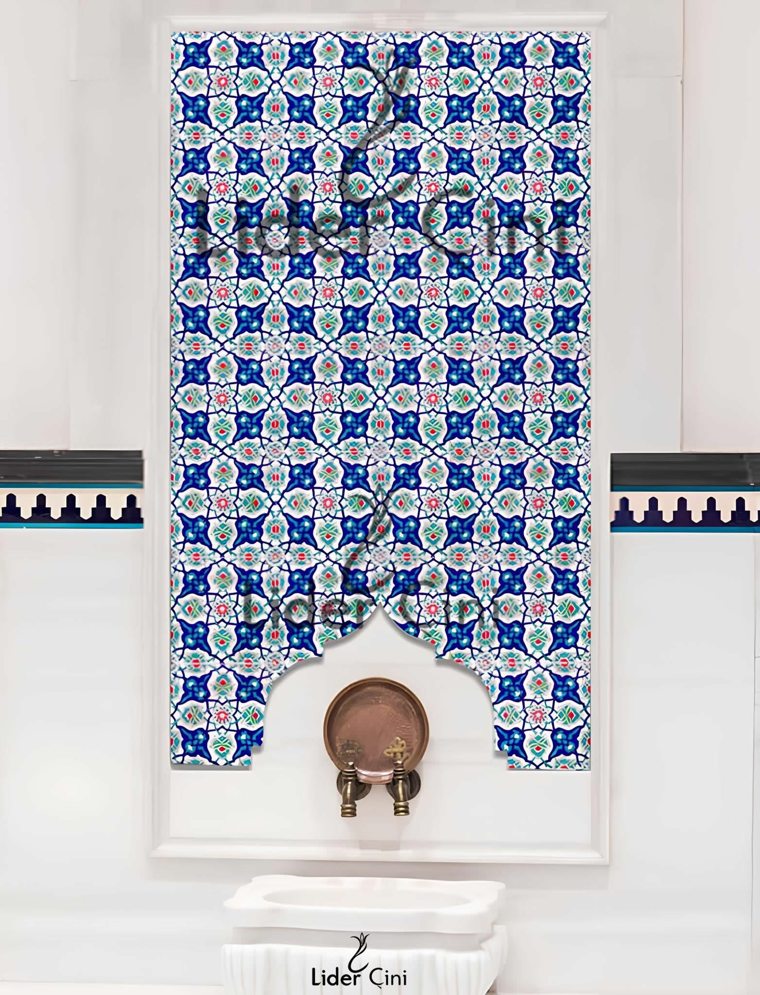 Türk Hamam Çini Panoları-Mavi Kahve Geometri Hamam Çini Seramik-THP-009