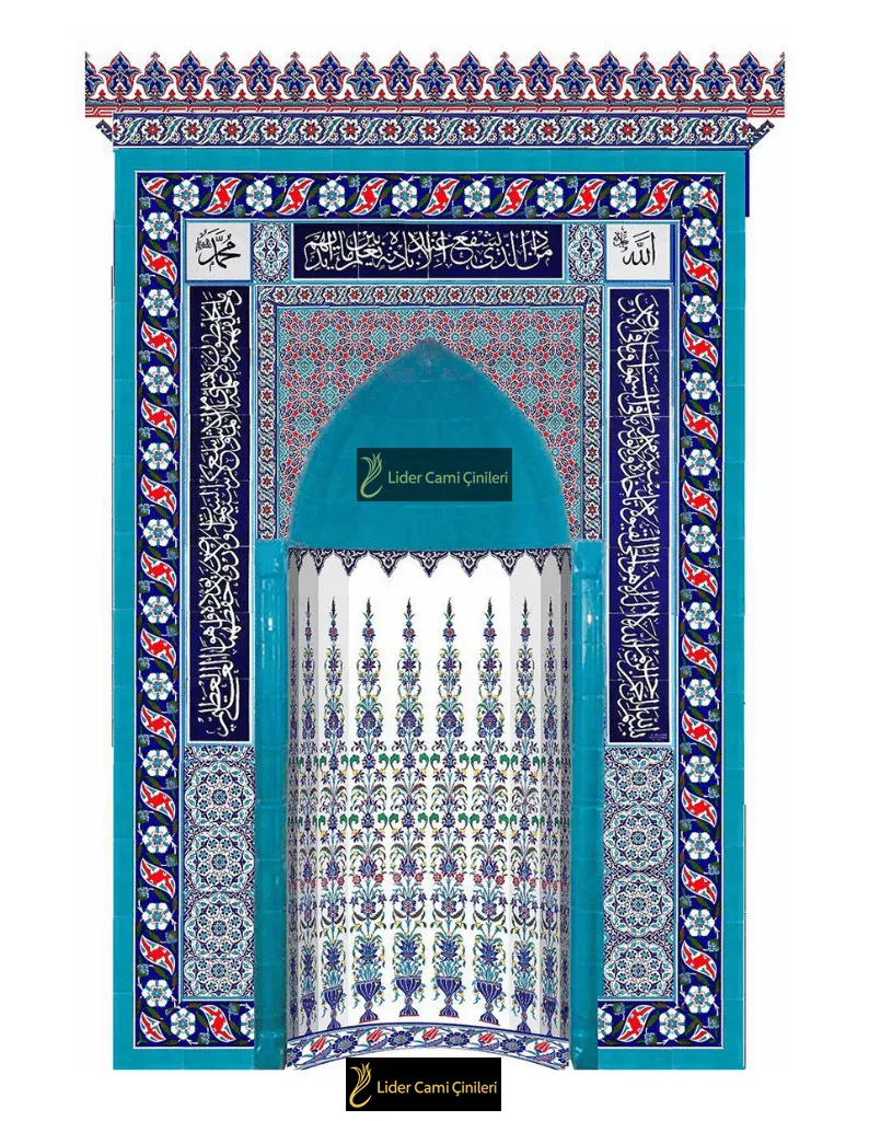 Mihrap – Geometrik Mavi Çini Desenli Mihrap  – MHR-026